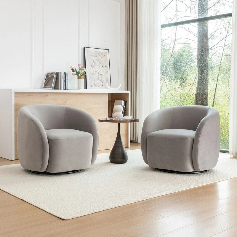 Modern Glam Velvet Upholstered 360 Degree Swivel Accent Armchair Set of 2