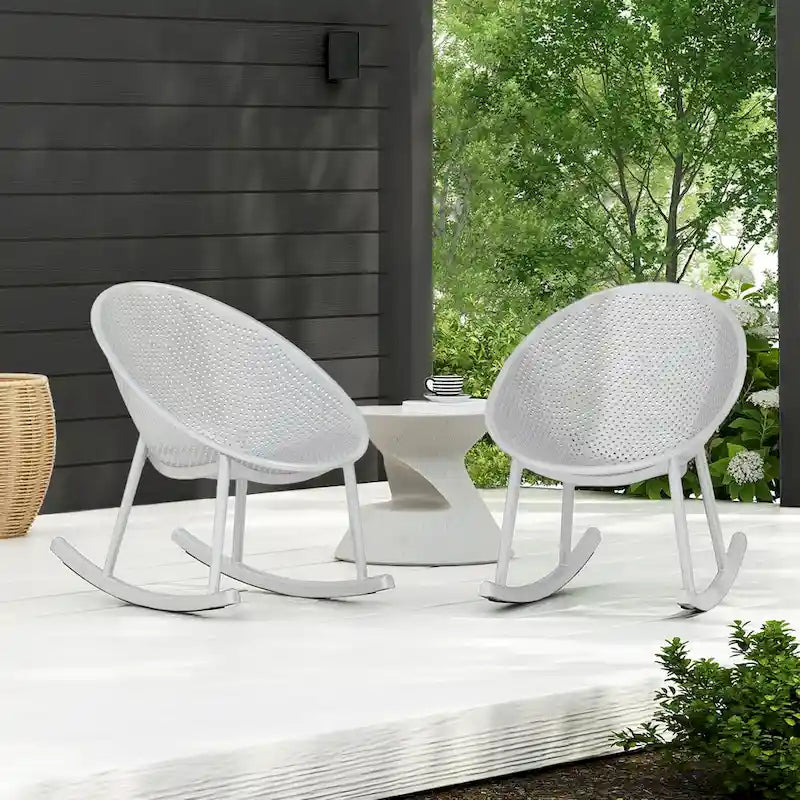 Mid-Century Modern Plastic Rocking Lounge Chair Plastic Legs with Breathable Perforated Egg Shaped Seat for Indoor/Outdoor Use
