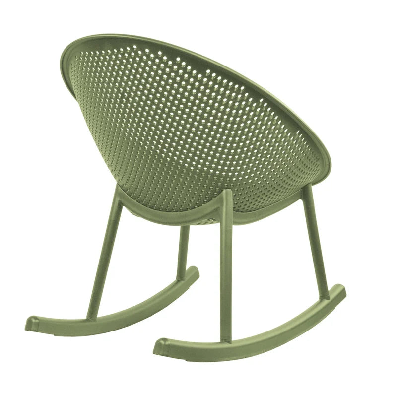 Mid-Century Modern Plastic Rocking Lounge Chair Plastic Legs with Breathable Perforated Egg Shaped Seat for Indoor/Outdoor Use