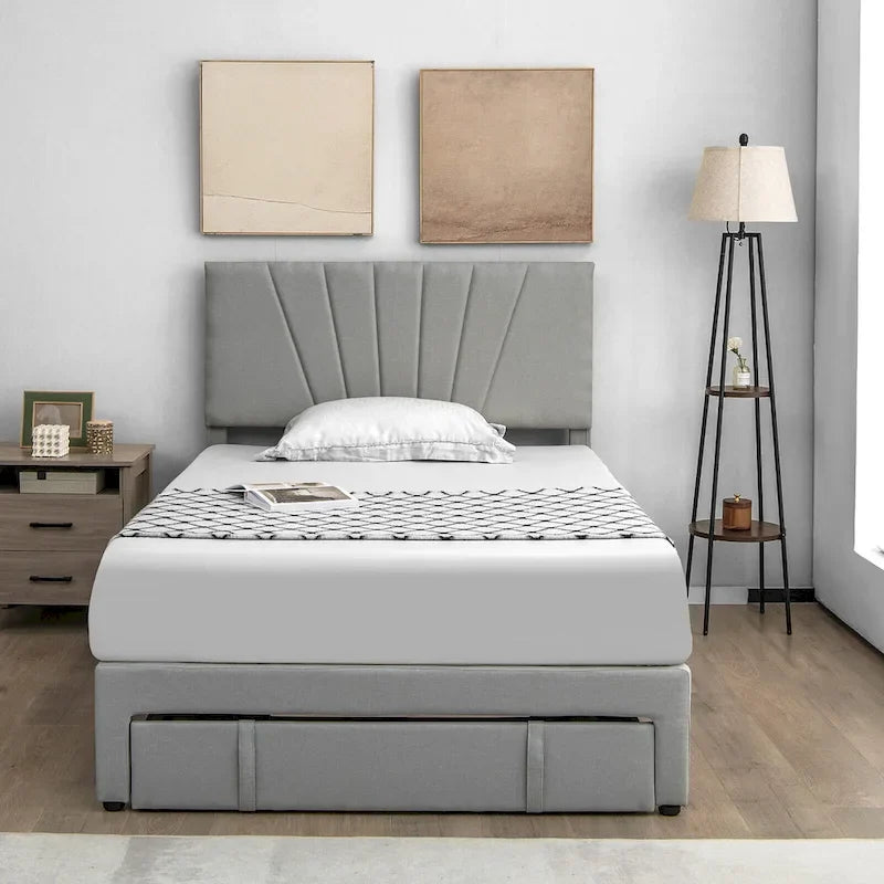 Full/Queen Upholstered Bed Frame Platform Bed with Drawer