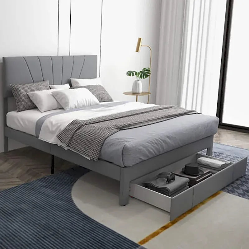 Full/Queen Upholstered Bed Frame Platform Bed with Drawer