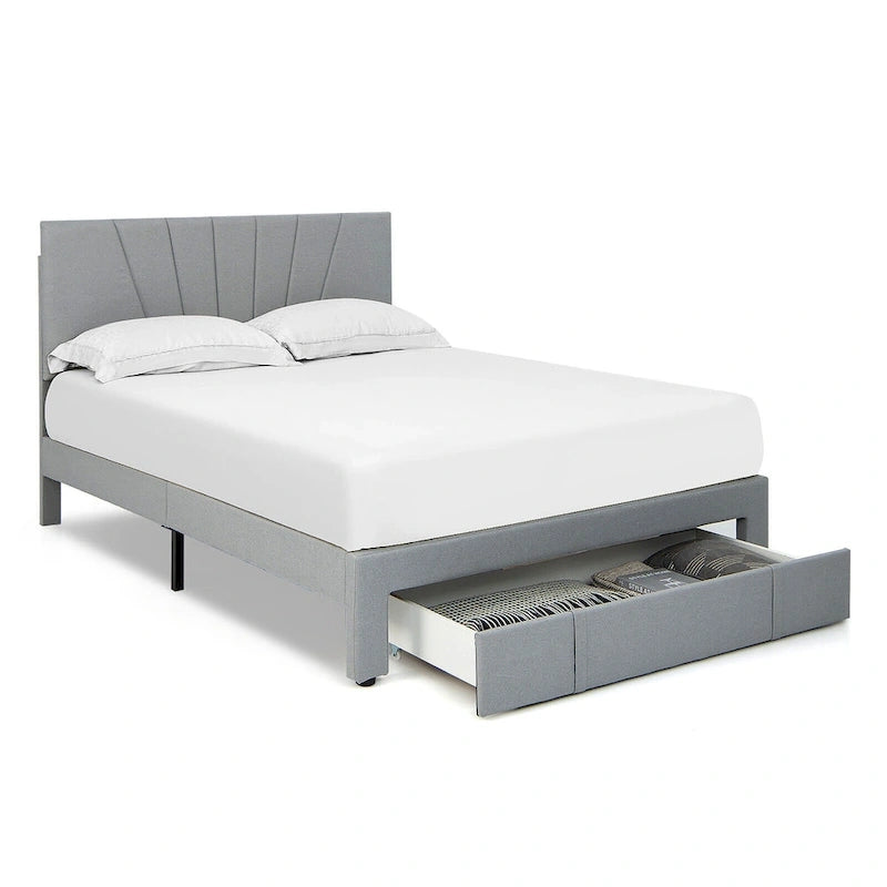 Full/Queen Upholstered Bed Frame Platform Bed with Drawer