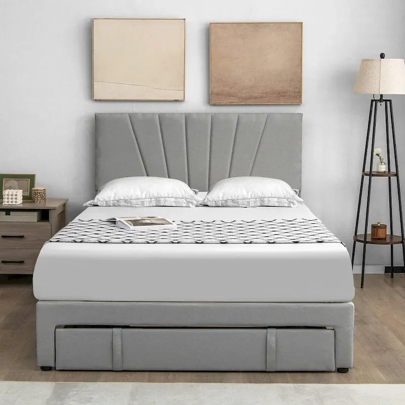 Full/Queen Upholstered Bed Frame Platform Bed with Drawer
