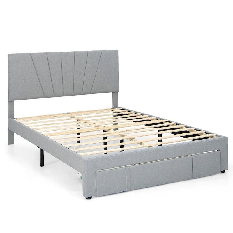 Full/Queen Upholstered Bed Frame Platform Bed with Drawer