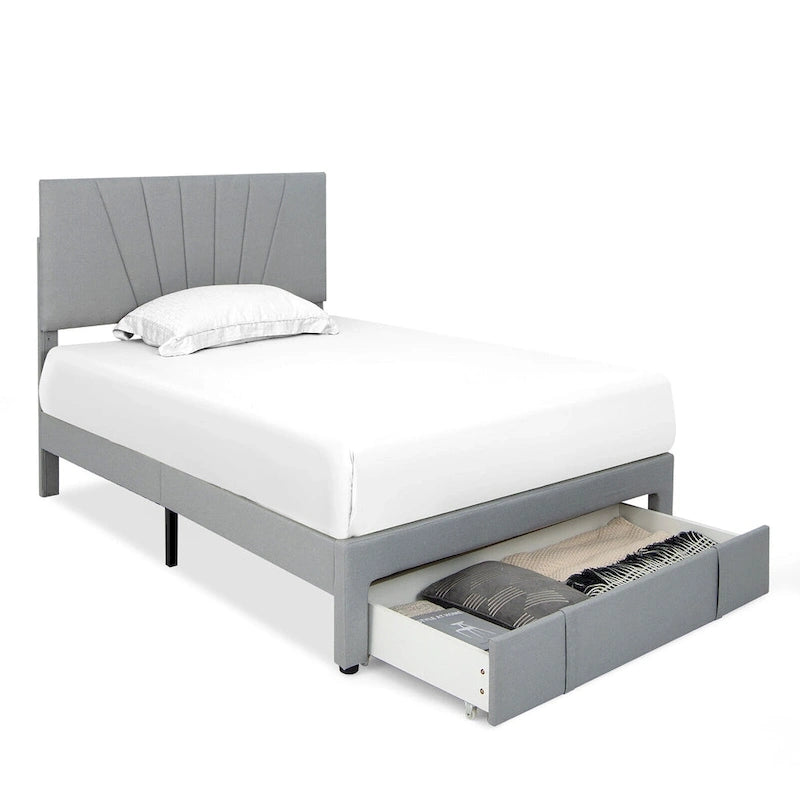 Full/Queen Upholstered Bed Frame Platform Bed with Drawer