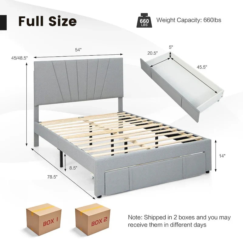 Full/Queen Upholstered Bed Frame Platform Bed with Drawer