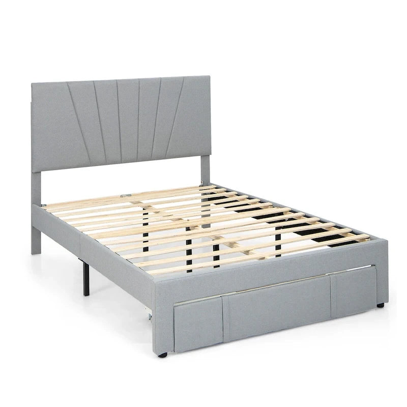 Full/Queen Upholstered Bed Frame Platform Bed with Drawer