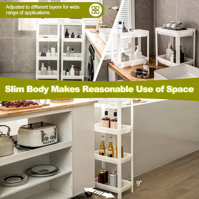 2PCS 4 Tier Slim Storage Cart Detachable Kitchen Organizer