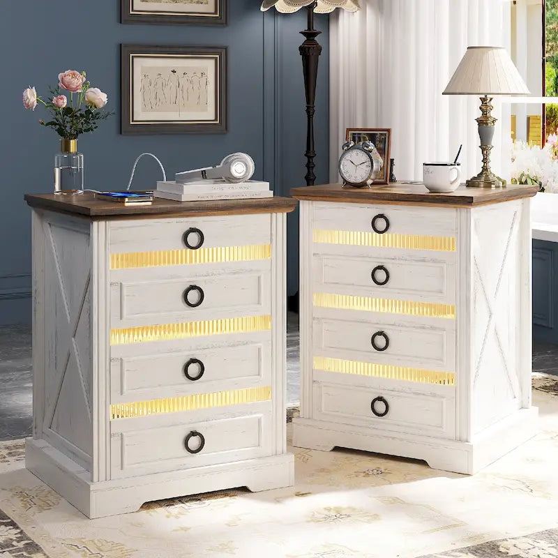 2-Drawer Nightstand With Charging Station and Gun Drawer (Set of 2)