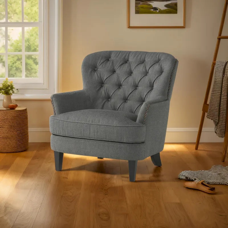 Modern 32.5 Upholstered Club Chair with Ottoman Set amd Nailheads for Living Room