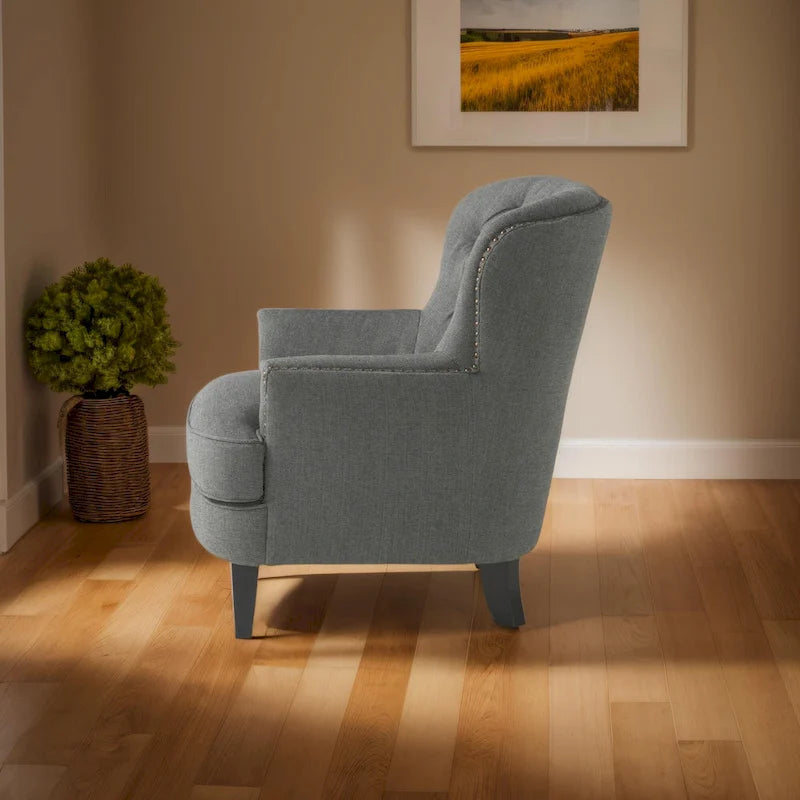 Modern 32.5 Upholstered Club Chair with Ottoman Set amd Nailheads for Living Room