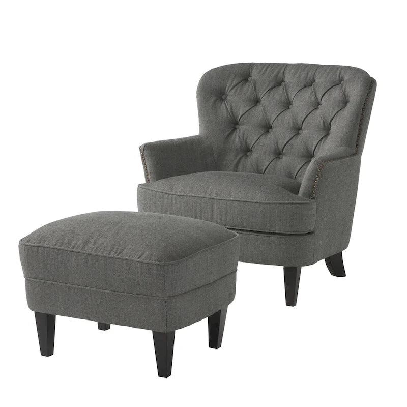 Modern 32.5 Upholstered Club Chair with Ottoman Set amd Nailheads for Living Room