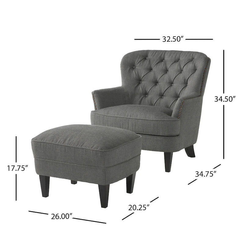 Modern 32.5 Upholstered Club Chair with Ottoman Set amd Nailheads for Living Room