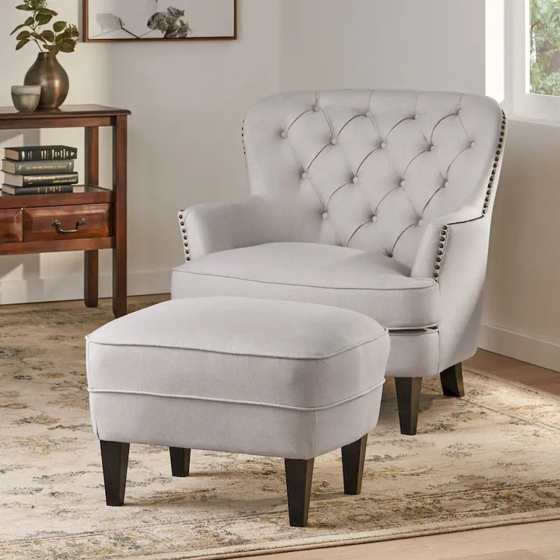 Modern 32.5 Upholstered Club Chair with Ottoman Set amd Nailheads for Living Room