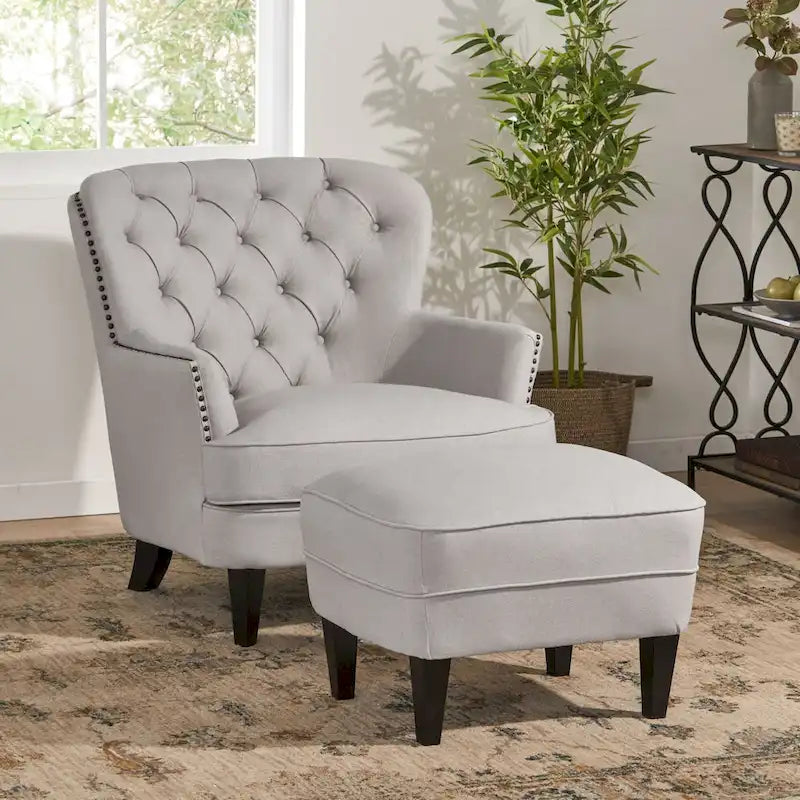 Modern 32.5 Upholstered Club Chair with Ottoman Set amd Nailheads for Living Room