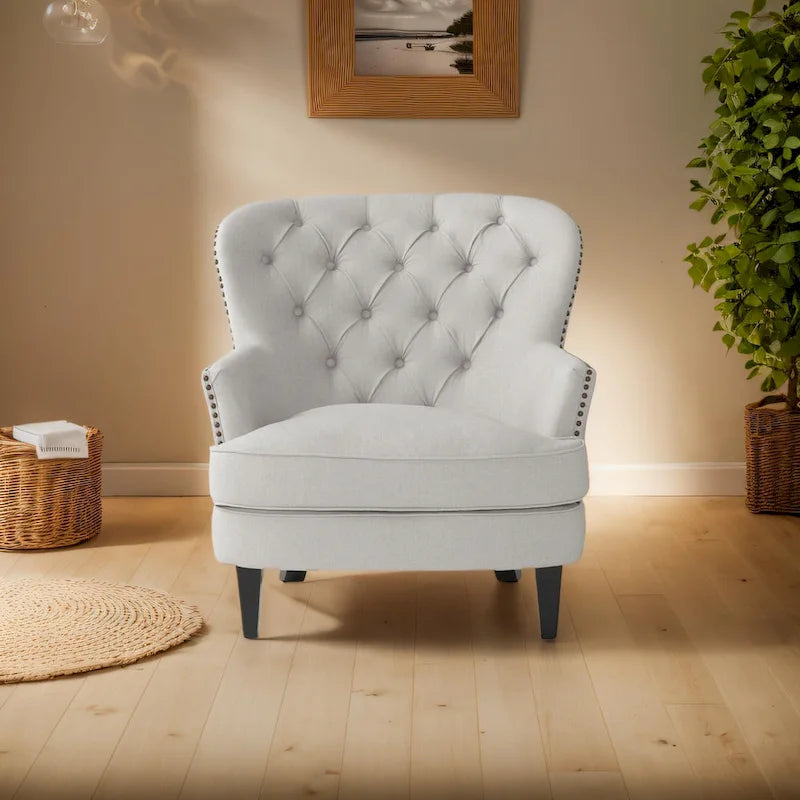 Modern 32.5 Upholstered Club Chair with Ottoman Set amd Nailheads for Living Room