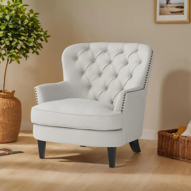 Modern 32.5 Upholstered Club Chair with Ottoman Set amd Nailheads for Living Room
