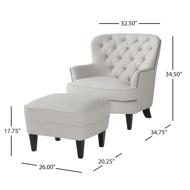 Modern 32.5 Upholstered Club Chair with Ottoman Set amd Nailheads for Living Room