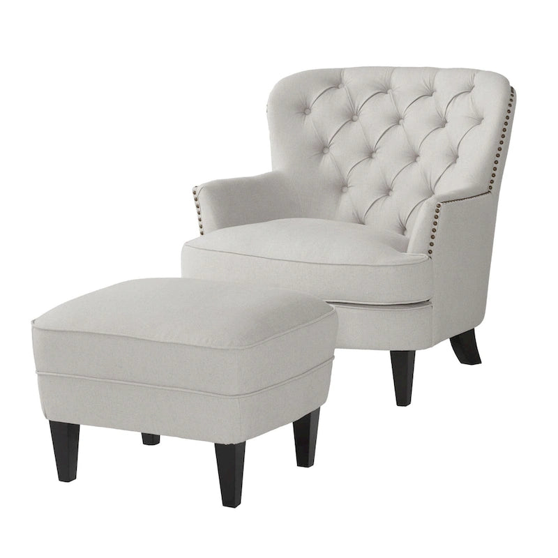 Modern 32.5 Upholstered Club Chair with Ottoman Set amd Nailheads for Living Room