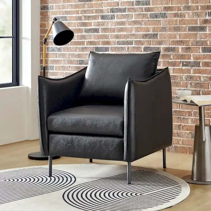 Modern Vegan Leather Accent Chair with removable Cushion by