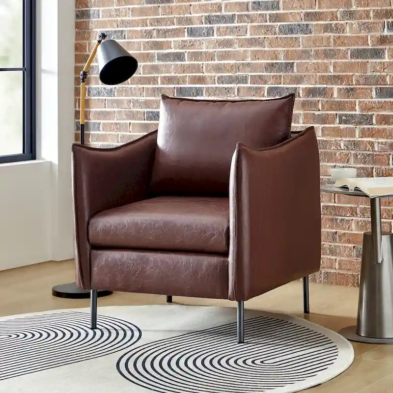 Modern Vegan Leather Accent Chair with removable Cushion by