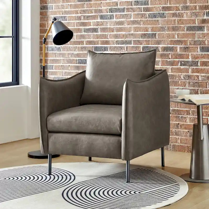 Modern Vegan Leather Accent Chair with removable Cushion by