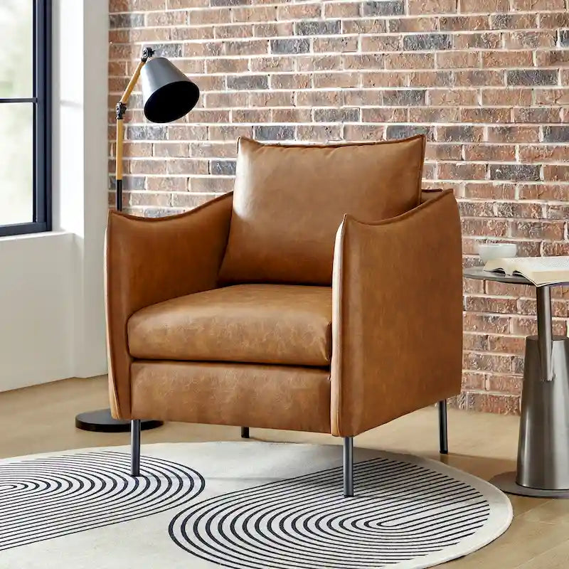 Modern Vegan Leather Accent Chair with removable Cushion by