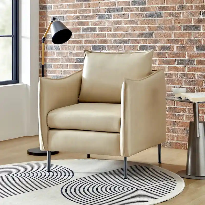 Modern Vegan Leather Accent Chair with removable Cushion by
