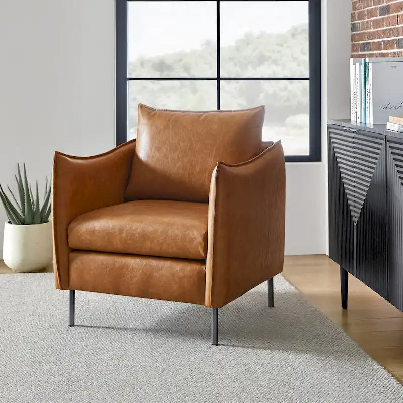 Modern Vegan Leather Accent Chair with removable Cushion by
