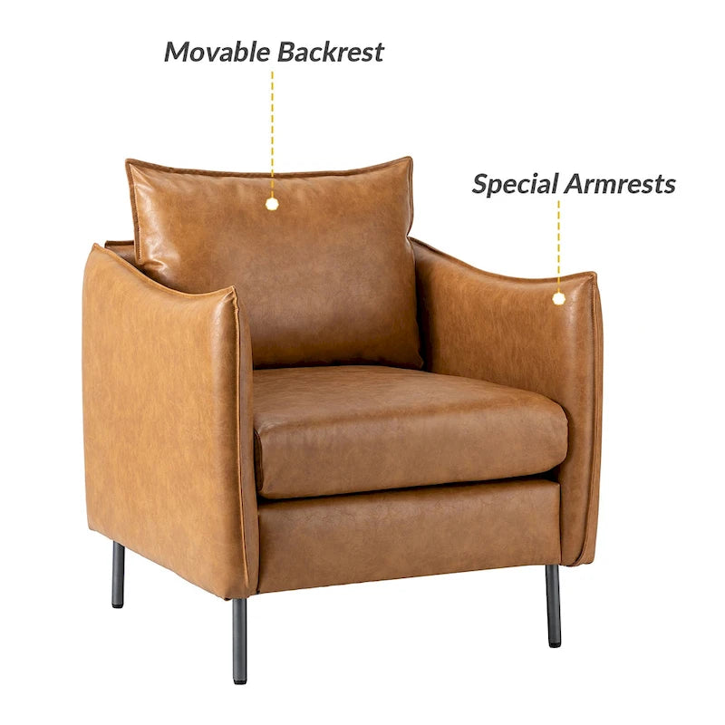 Modern Vegan Leather Accent Chair with removable Cushion by