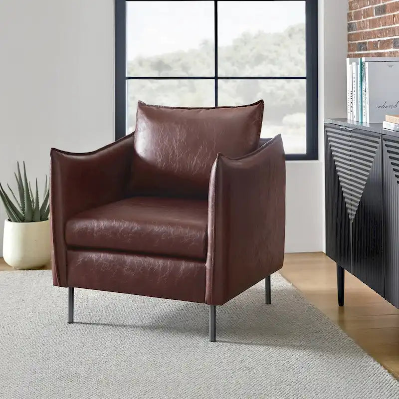 Modern Vegan Leather Accent Chair with removable Cushion by