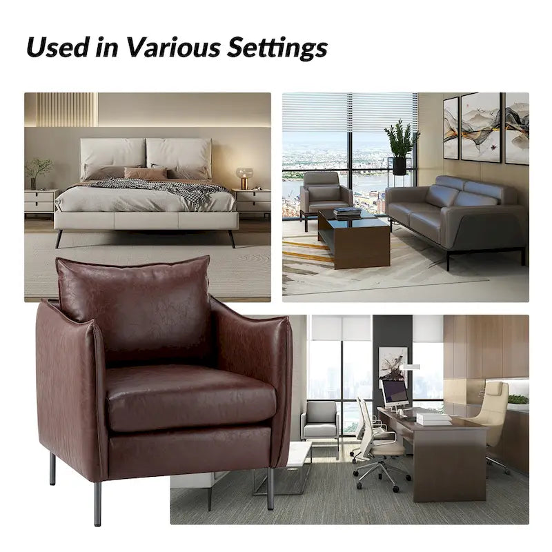 Modern Vegan Leather Accent Chair with removable Cushion by