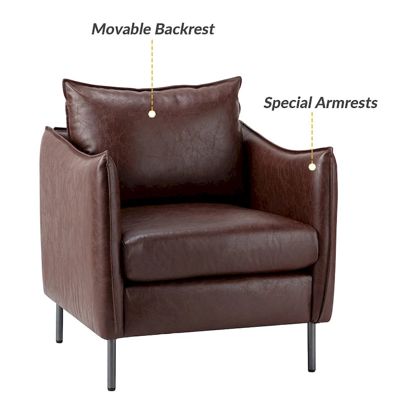 Modern Vegan Leather Accent Chair with removable Cushion by