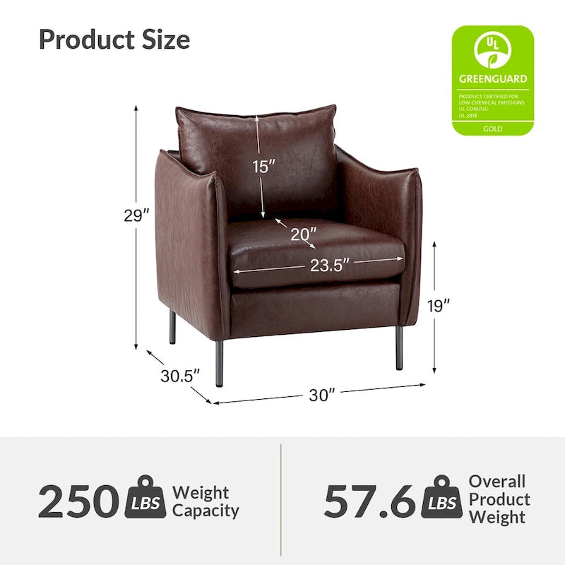Modern Vegan Leather Accent Chair with removable Cushion by