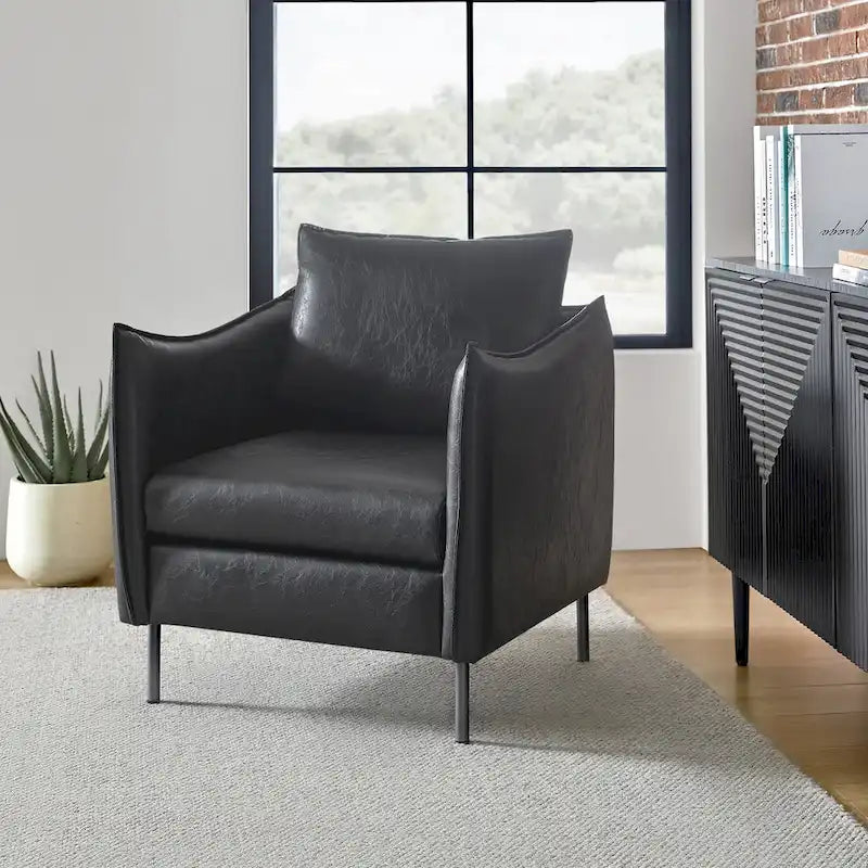Modern Vegan Leather Accent Chair with removable Cushion by