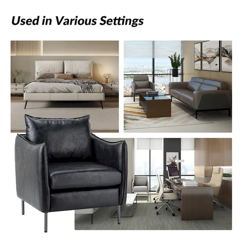 Modern Vegan Leather Accent Chair with removable Cushion by