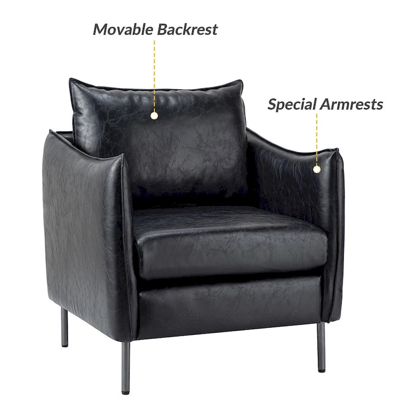 Modern Vegan Leather Accent Chair with removable Cushion by