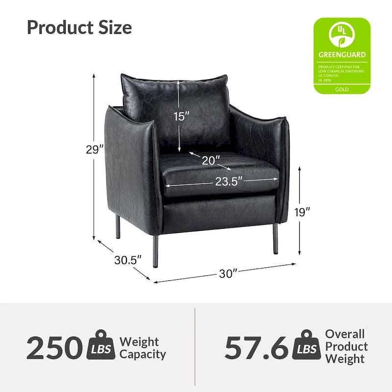 Modern Vegan Leather Accent Chair with removable Cushion by