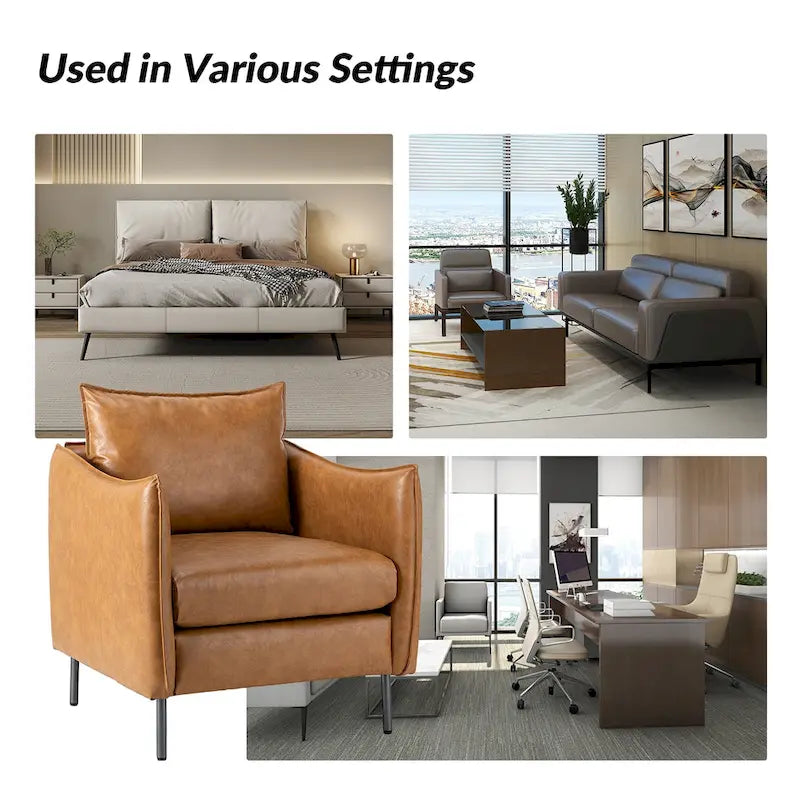 Modern Vegan Leather Accent Chair with removable Cushion by