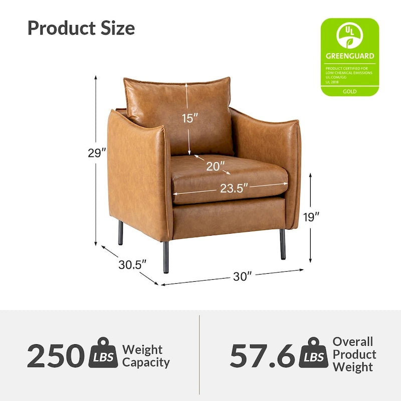 Modern Vegan Leather Accent Chair with removable Cushion by
