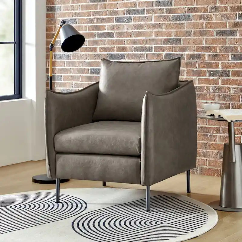 Modern Vegan Leather Accent Chair with removable Cushion by