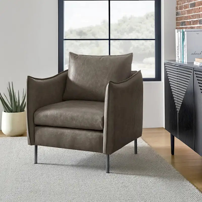 Modern Vegan Leather Accent Chair with removable Cushion by