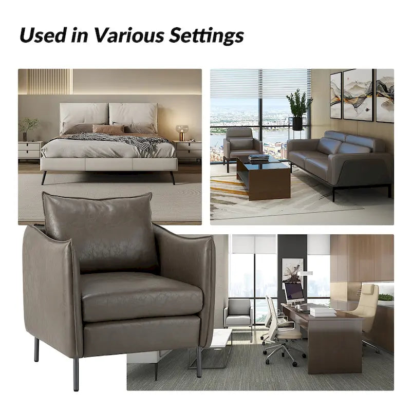 Modern Vegan Leather Accent Chair with removable Cushion by