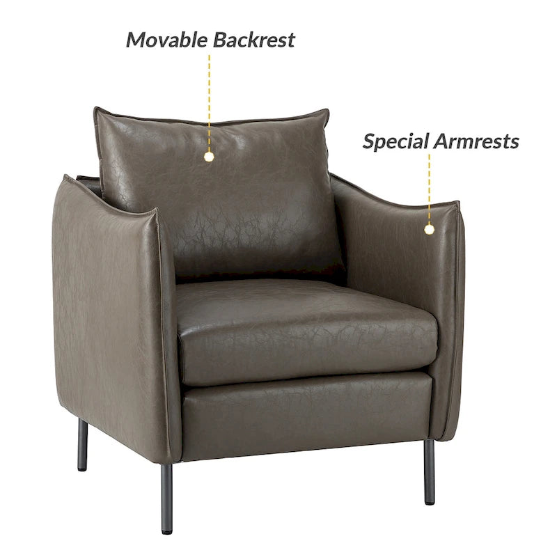 Modern Vegan Leather Accent Chair with removable Cushion by