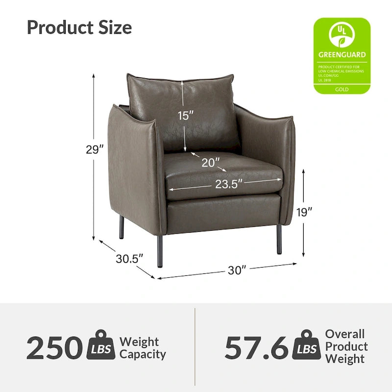 Modern Vegan Leather Accent Chair with removable Cushion by