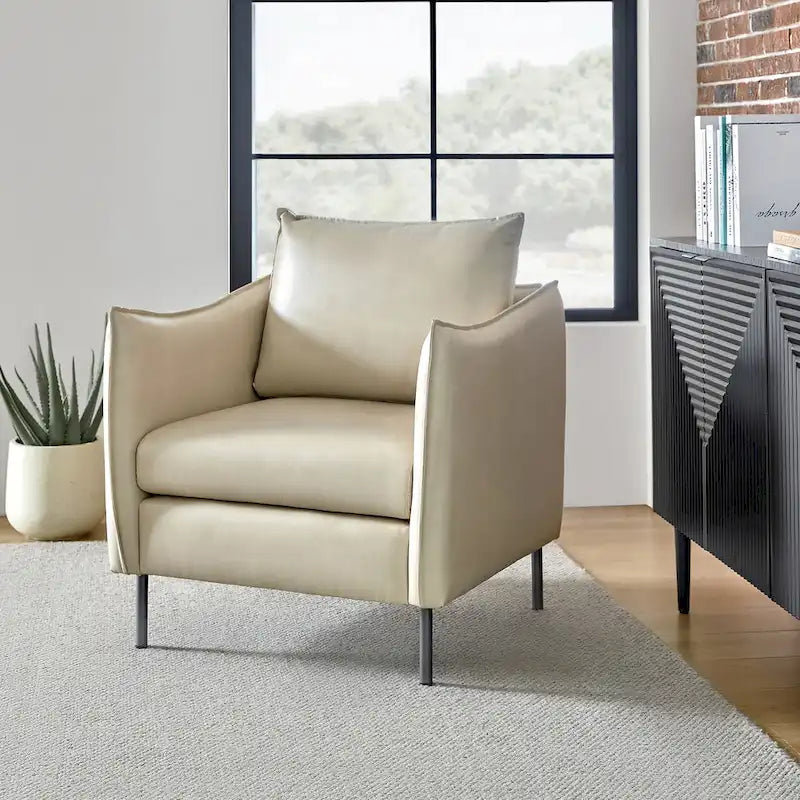 Modern Vegan Leather Accent Chair with removable Cushion by