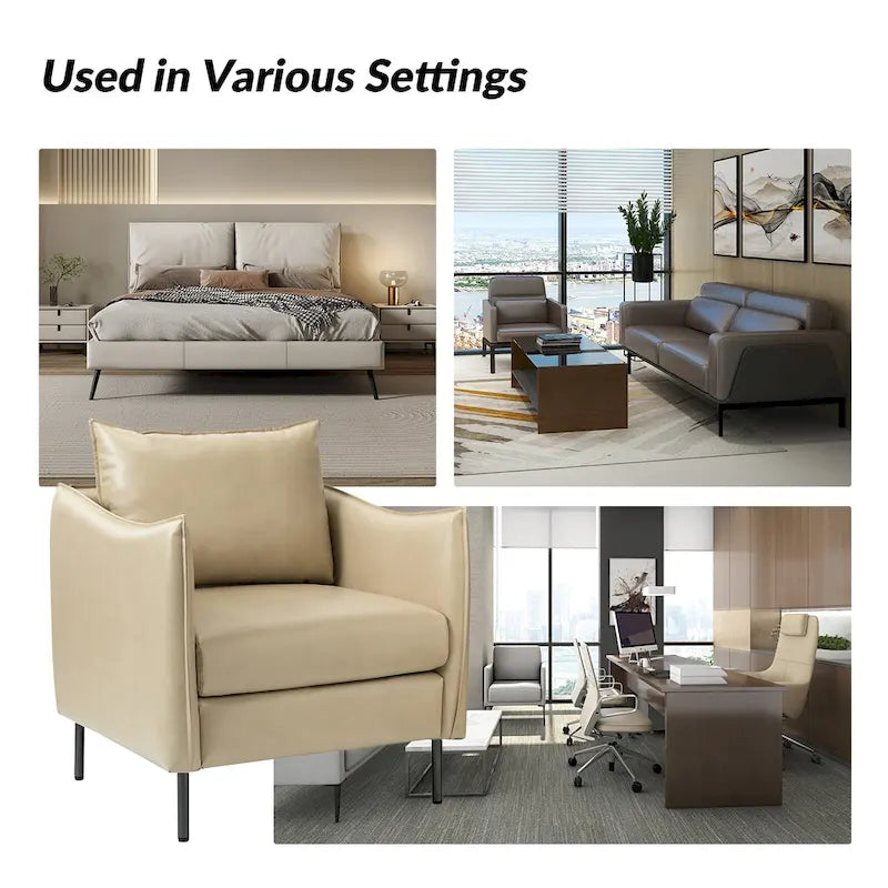 Modern Vegan Leather Accent Chair with removable Cushion by