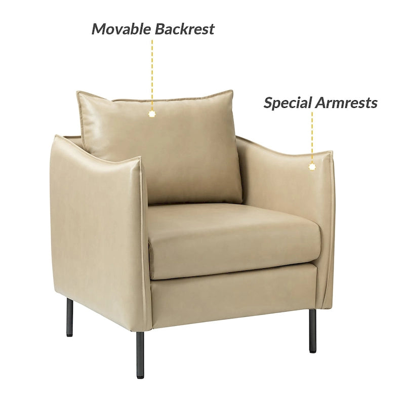 Modern Vegan Leather Accent Chair with removable Cushion by