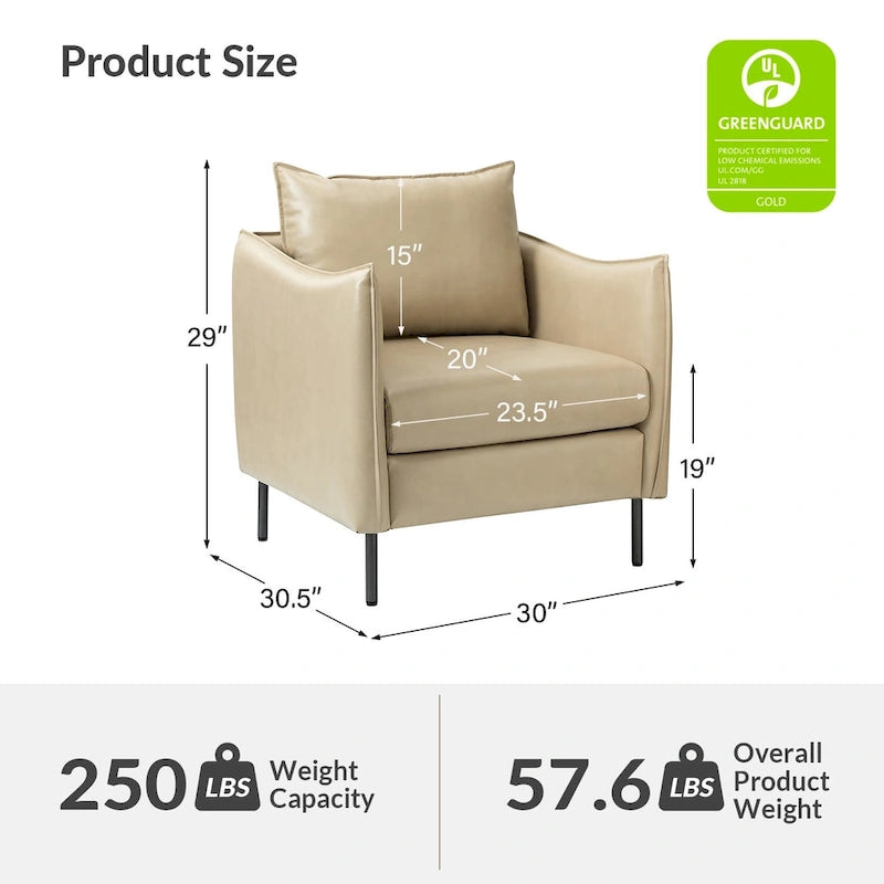 Modern Vegan Leather Accent Chair with removable Cushion by