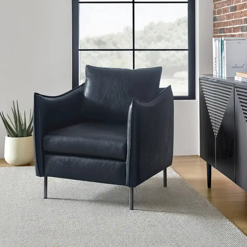 Modern Vegan Leather Accent Chair with removable Cushion by